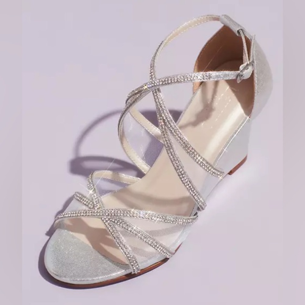 Silver Rhinestone Strappy Wedge Sandal - Women